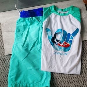 Boys swim trunks with rash guard shirt